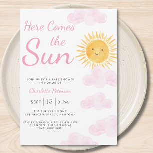 Hier Komt De Zon Meisje's Baby Shower Kaart
