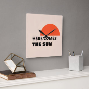Hier komt de zon – Retro zonsopgang Inspirerend ci Vierkante Klok