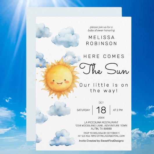 Hier komt de zon Waterverf Baby Boy Shower Kaart