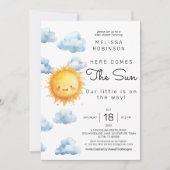Hier komt de zon Waterverf Baby Boy Shower Kaart (Voorkant)
