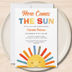 Hier komt de zon zonneschijn Baby shower Kaart