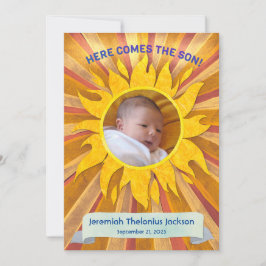 Hier komt de zoon aangepaste foto geboorte aankond aankondiging