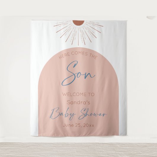 Hier komt de zoon Baby shower Boho Wandkleed (Voorkant)