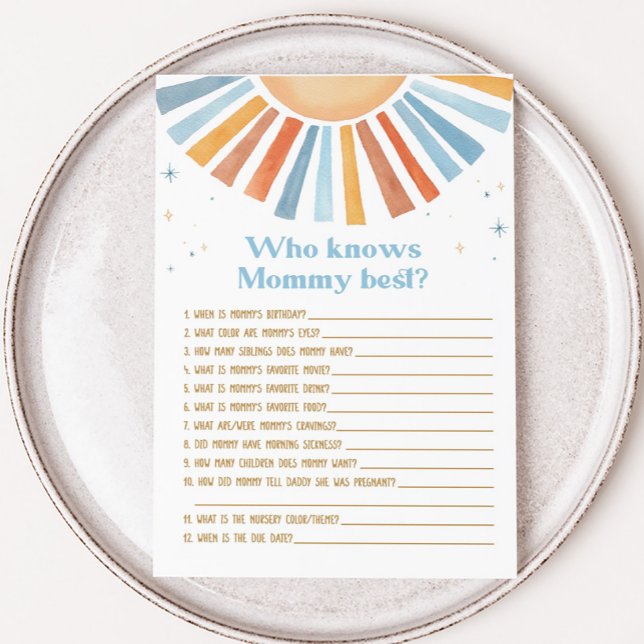 Hier komt de zoon Baby shower die weet het beste s (Boho Sunshine Baby Shower Who knows Mommy Best Game)