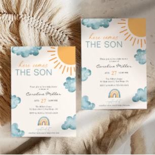 Hier Komt De Zoon Baby Shower Jongen Blauw Kaart