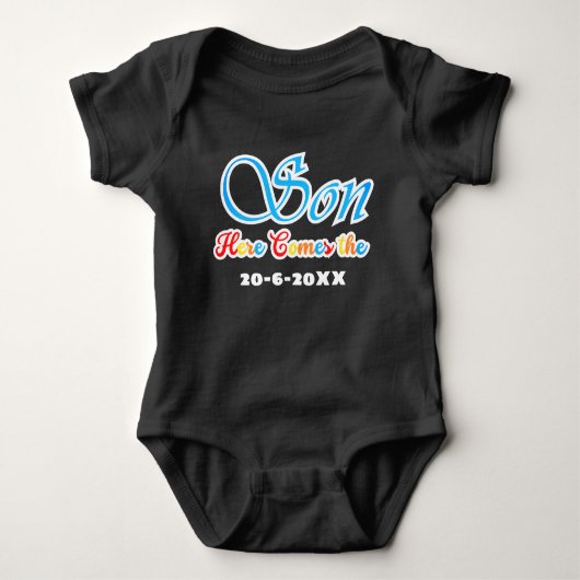 Hier komt de zoon Baby shower Romper (Voorkant)