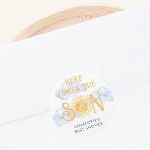 Hier Komt De Zoon Baby Shower Ronde Sticker