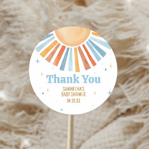 Hier komt de zoon Baby Shower Ronde Sticker