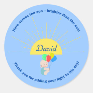 Hier komt de zoon Baby shower Sticker voor jongen