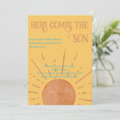 Hier komt de zoon baby shower uitnodiging (Staand voorkant)