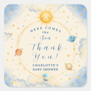 Hier Komt de Zoon Baby Shower Vierkant Vierkante Sticker