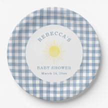 Hier Komt de Zoon Blauwe Gingham Jongen Baby Showe