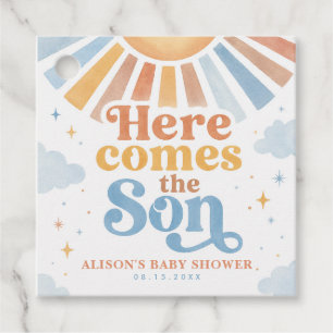 Hier Komt de Zoon Boho Retro Zonneschijn Baby Show Bedankjes Labels