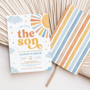 Hier Komt de Zoon: Boho Zon Jongen Baby Shower Kaart