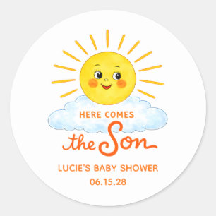 Hier Komt de Zoon Handgetekende Zonneschijn Baby S Ronde Sticker