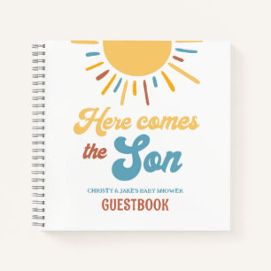 Hier komt de zoon jongens baby shower gastboek notitieboek