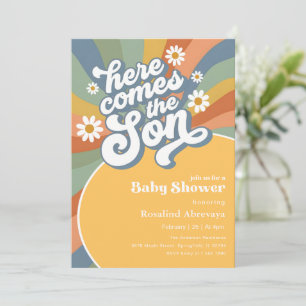 Hier Komt de Zoon Retro Baby Shower Kaart