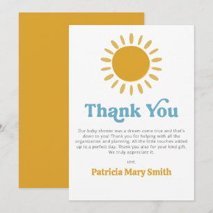 Hier komt de zoon retro boy baby shower bedankkaart