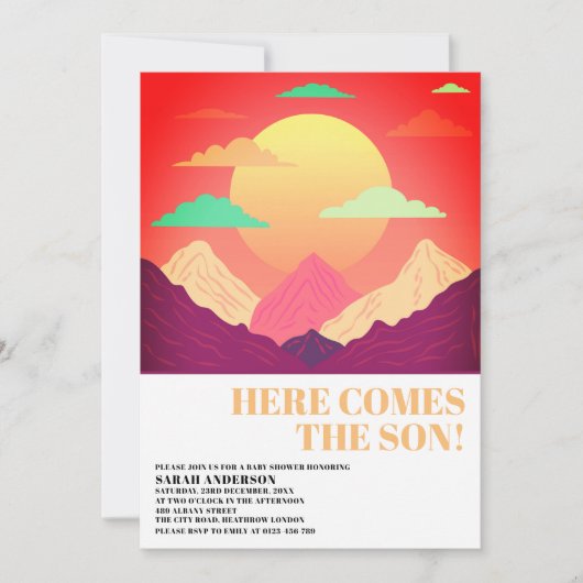 Hier komt de zoon retro psychedelische landschap kaart (Voorkant)
