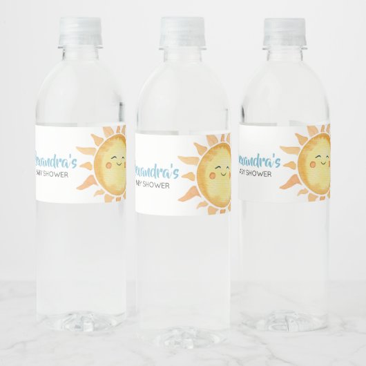 Hier komt de Zoon Schattige Zon Baby shower Waterfles Etiket (Flessen)