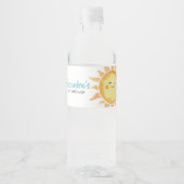 Hier komt de Zoon Schattige Zon Baby shower Waterfles Etiket (Voorkant)