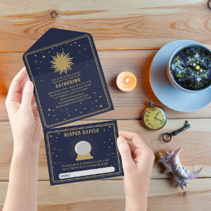 Hier komt de zoon Sun Tarot Baby shower All In One Uitnodiging