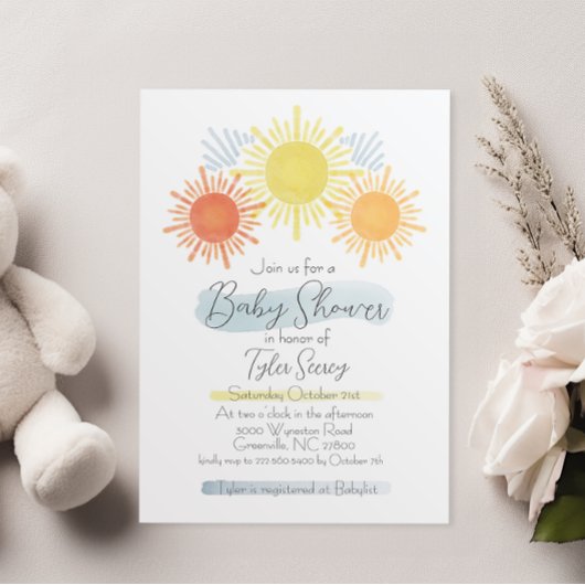 Hier komt de zoon | Sunshine Baby shower Uitnodige Kaart