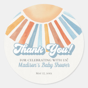 Hier komt de zoon zonneschijn Baby shower gunst Ronde Sticker