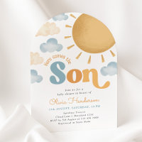 Hier komt de zoon Zonneschijn Baby Shower Uitnodig