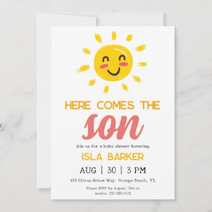 Hier komt de zoon zonneschijn baby shower uitnodig kaart