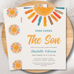 Hier Komt de Zoon Zonneschijn Jongen Baby Shower Kaart