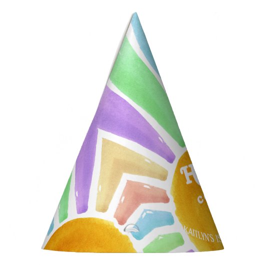 Hier komt die! Retro Boho Sun 1e verjaardag Feesthoedjes (Links)