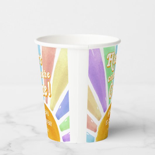 Hier komt die! Retro Boho Sun 1e verjaardag Papieren Bekers (Rechts)