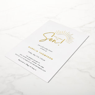 Hier komt het Baby shower Son Boho Sun Folie Uitnodiging