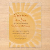 Hier komt het Baby shower Son Sunshine Ray Yellow Acryl Uitnodigingen (Voorkant)