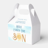 Hier komt het Baby shower van de jongen Bedankdoosjes (Achterkant)