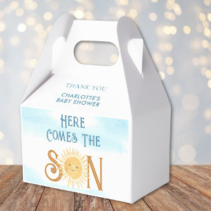 Hier komt het Baby shower van de jongen Bedankdoosjes