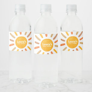 Hier komt het Baby shower van de zon Waterfles Etiket
