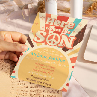 Hier komt het Baby shower van de zoon Kaart