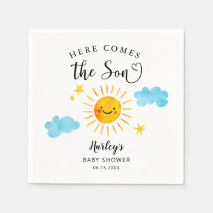 Hier komt het Baby shower van de zoon Napkins Servet