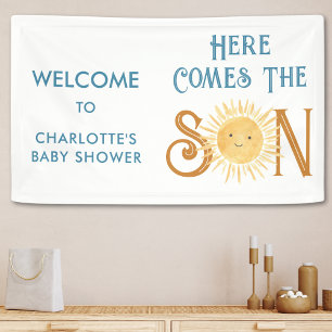 Hier komt het Baby shower van de zoon Spandoek