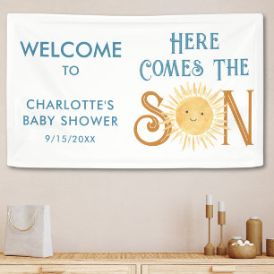 Hier komt het Baby shower van de zoon Spandoek