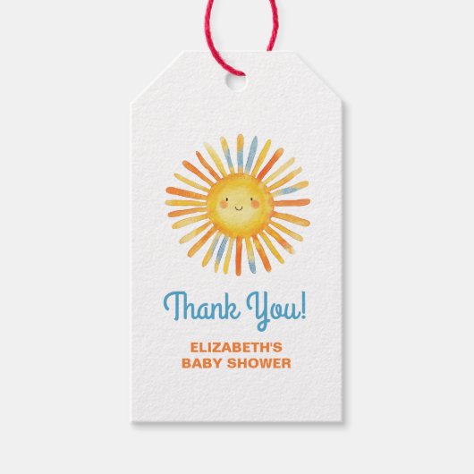 Hier komt het Baby shower van Son Sunshine Cadeaulabel (Voorkant)