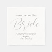 Hier komt het Bride Script Vrijgezellenfeest Servet (Voorkant)