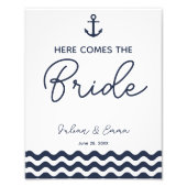 hier komt het bruidbruinkoolbord blauw foto afdruk (Voorkant)