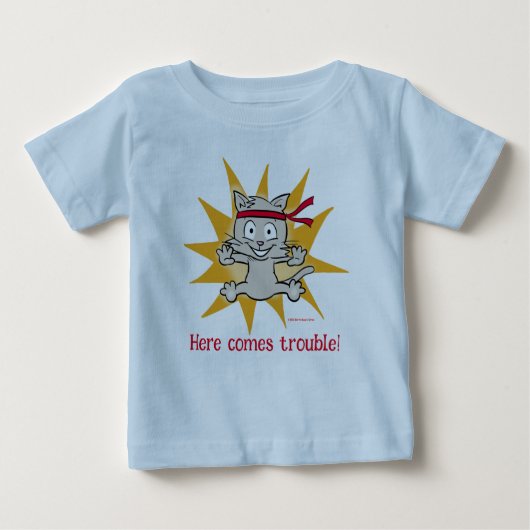 "Hier komt het probleem!" Funny kitten top (Voorkant)