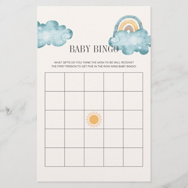 Hier komt het Son Baby shower Bingo spel (Voorkant)