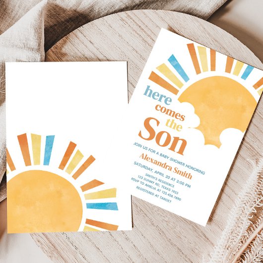 Hier komt het Son Baby shower Kaart