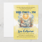 Hier komt het Son Baby shower Kaart (Voorkant / Achterkant)