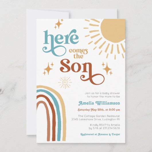 Hier komt het Son Baby shower Kaart (Voorkant)